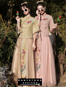 Chinese Aesthetic Wedding Guest Embroidery Bridesmaid Party Dress