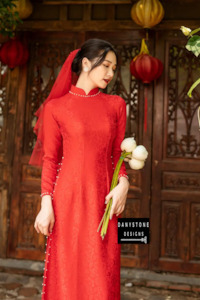 Red Brocade Áo Dài with 4 Panels Elegant Bridal Wear