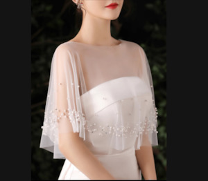 Veils: Sophisticated Chiffon Bridal Cape with Pearl and Stone Trim