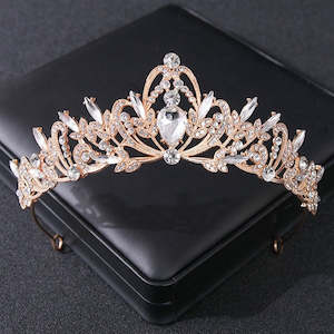 Brides Crown: Opulent Gold Bridal Crown with Large Stone Beads - Low Profile Elegance