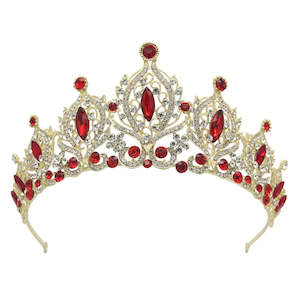 Brides Crown: Royal Red & Gold Bridal Crown - Luxurious Crystal Tiara