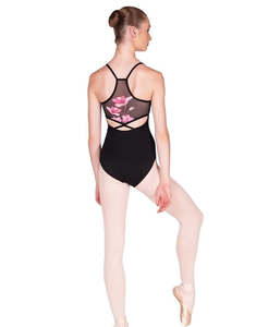 Leotards: Black / Cerise Mesh Back leotard - child