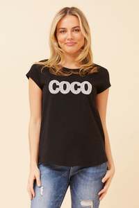 All: Caroline Morgan Cap sleeve 'CoCo' embelished T-shirt T523330 - Black
