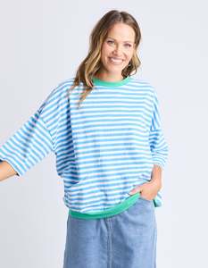 Elm: Elm Stripe Ringer Sweat 81x4496 - Azure & White Stripe/Gumdrop Bands