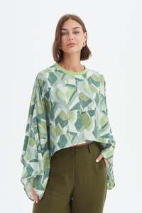 Tirelli: Tirelli Print oversized Layer Top 25a3752 - Green Geometric print