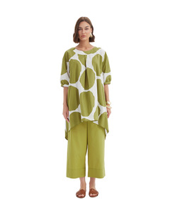 Tirelli  Pleat front Print Tunic 25A3740 - Chartreuse/White Spot