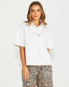 Sass: Sass Wyatt Short Sleeve Denim Shirt 18554TWSS - White