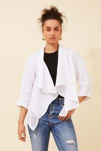 Italian 3/4 Sleeve Linen Cardigan C521032 - White