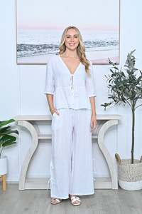 Italian Tie front Linen Cardi AE247 - White