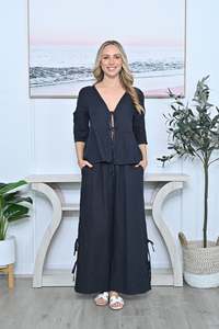 Italian Tie front Linen Cardi AE247 - Navy