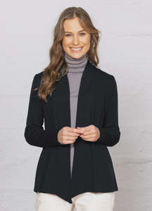 Cardigan: Bay Road NZ Made Merino Diva Jacket br812 - Black
