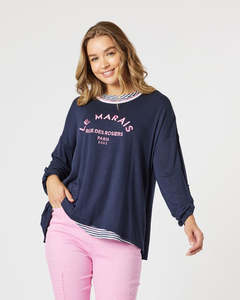 Jumper Sweaters: Threadz Le Marais 2 in 1 Top t47864 - Navy Pink