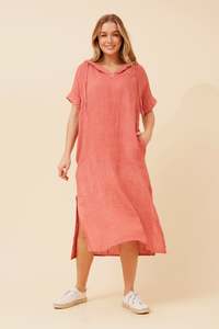 Italian: Italian Short sleeve midi dress with hood D523840 - Rosewood