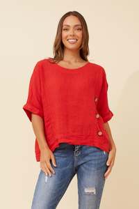 Italian: Italian Button detail Linen Top T521173 - Cerise