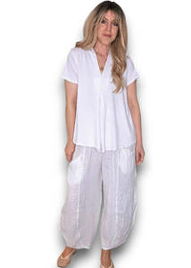 Italian: Helga May Barrel Linen Pants - White