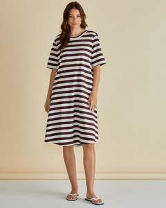 Betty Basics Eloise T-shirt Dress BB1109 - Brown Stripe