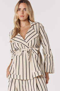 H L: Fate+Becker Luna Wrap Blazer 17614TWFA - Cream/Black Stripe