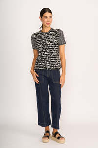 M O: Memo Contrast Rib Top TP13992 - Black/Ecru