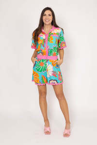 Charlo: Charlo Tina Short Teal Floral CH828