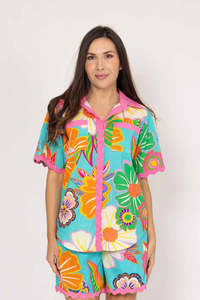 Charlo: Charlo Tina Shirt Teal Floral CH827