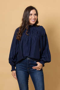 Charlo: Charlo Jontee Long Sleeve Blouse Navy CH457B