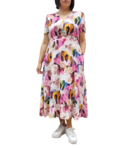 Glam V-neck Dress 2504-1  - Hot Pink