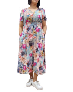 Glam V-neck Dress 2504-5  - Multi print