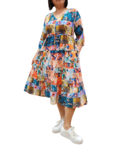 Glam Dress 2520-1 - Orange/Blue Multi