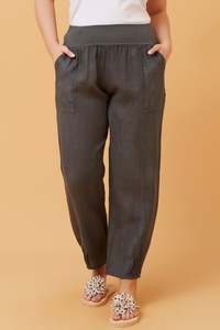 Italian Linen Pants with pleat detail P516694 - Charcoal