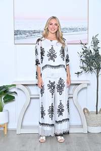 Italian Floral Silky Pant AE281 - White