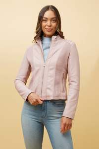 Caroline Morgan: Caroline Morgan Vegan Leather Jacket J508609 - Dusty Pink