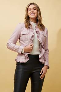 Caroline Morgan Vegan Leather Jacket J508608 - Dusky Pink