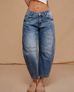 Mutig: Mutig Mid Rise Barrel Denim Jeans PTD25007 - Blue
