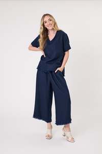 Lemon Tree: Lemon Tree Nicole Linen Pant LTD240 - Navy