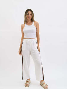 Worthier The Label Violet Linen Blend Pants WY-0659 - White/Choco