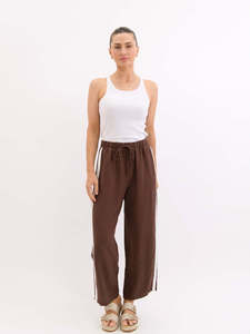 Worthier The Label Violet Linen Blend Pants WY-0659 - Choco/White