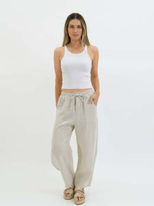 Worthier The Label: Worthier The Label Drift Linen Barrel Pants WY-7102 - Beige