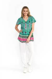 One Summer Kayla Cotton Blouse Short Sleeve DW24J - Aztec Border 1