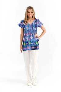 One Summer Kayla Cotton Blouse Short Sleeve DW24J - Persian Border 3