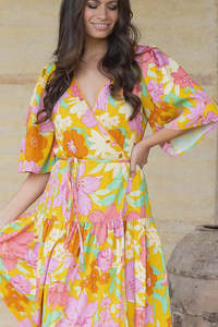 All: Charlo Bonnie Wrap Maxi Dress Mustard Floral CH679