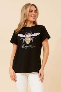 Caroline Morgan Short Sleeve Diamante Queen Bee T-shirt T525502 - Black