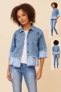 Caroline Morgan Denim Jacket with contrast frill J524648 - Denim