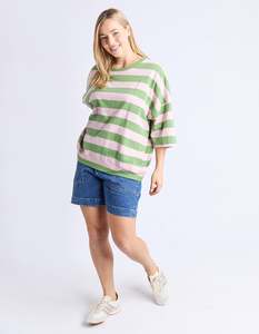 Elm Mazie Block Stripe Sweat 81X4398 - Forest Green & Pink Lady Stripe