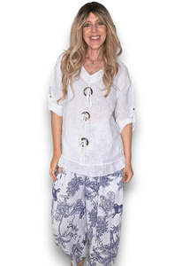 Helga May Trois Button Top - White