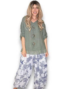 Helga May Trois Button Top - Forest