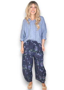 Helga May Wild Daisy Barrel linen Pant - Navy