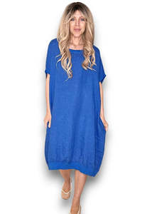 Helga May Plain Elastic Hem Dress - Cobalt