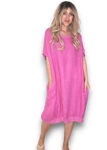 Helga May Plain Elastic Hem Dress - Hot Pink