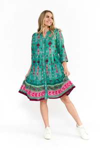 One Summer Vivian V Neck Shirt Dress DW128J - Aztec Border 1