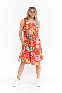 One Summer Estelle Crew Neck Sleeveless Dress DW131J - Trop Stories Orange